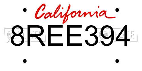 8REE394 California License Plate