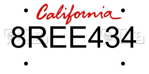 8REE434 California License Plate