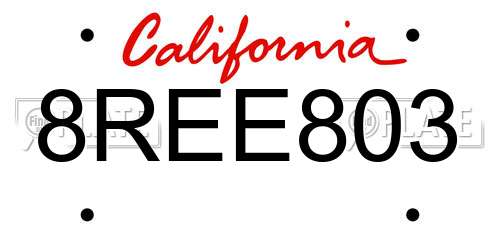 8REE803 California License Plate