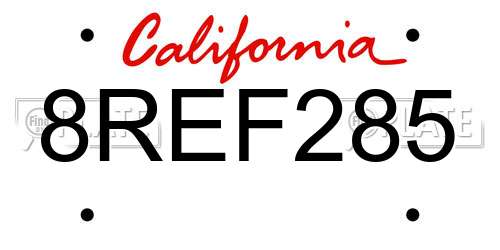 8REF285 California License Plate