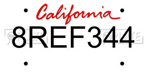 8REF344 California License Plate