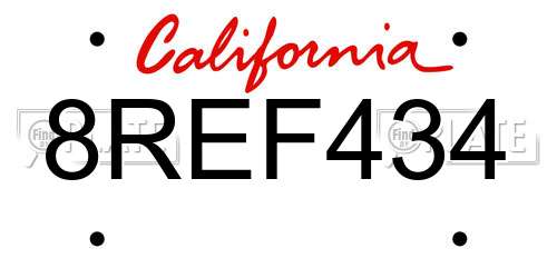 8REF434 California License Plate