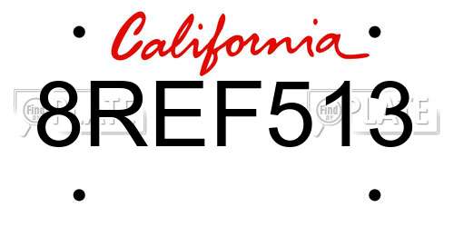 8REF513 California License Plate