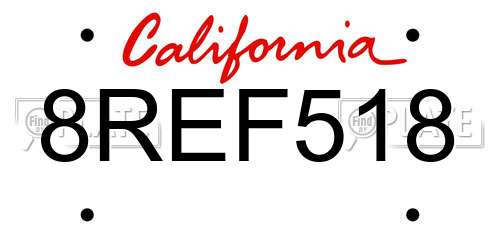 8REF518 California License Plate
