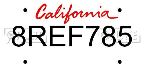 8REF785 California License Plate