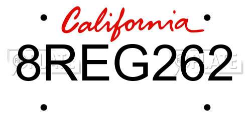 8REG262 California License Plate