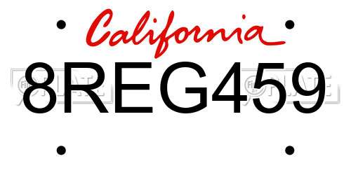 8REG459 California License Plate