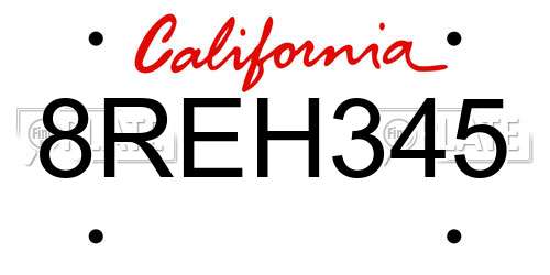 8REH345 California License Plate