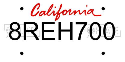 8REH700 California License Plate