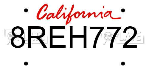 8REH772 California License Plate