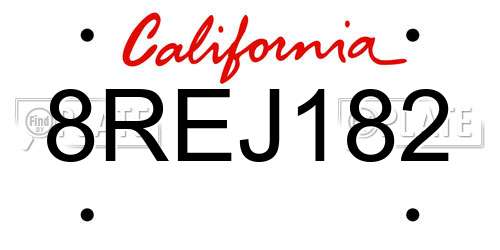 8REJ182 California License Plate