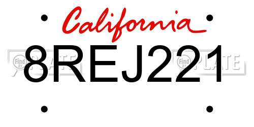 8REJ221 California License Plate