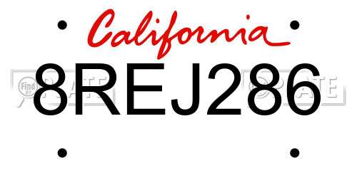 8REJ286 California License Plate