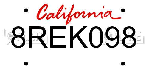 8REK098 California License Plate