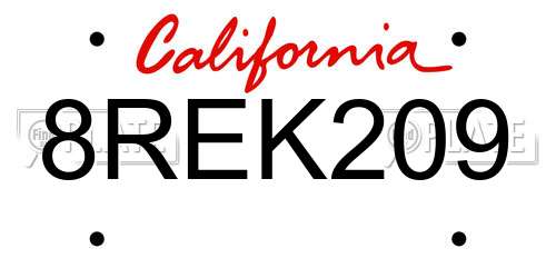 8REK209 California License Plate