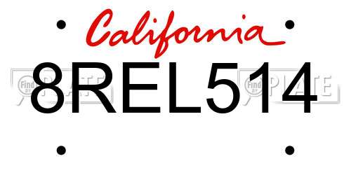 8REL514 California License Plate
