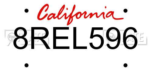 8REL596 California License Plate
