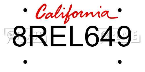 8REL649 California License Plate