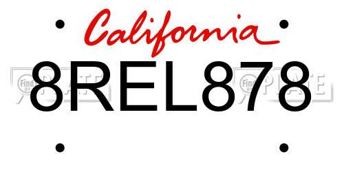 8REL878 California License Plate