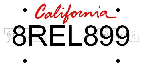 8REL899 California License Plate