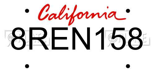 8REN158 California License Plate