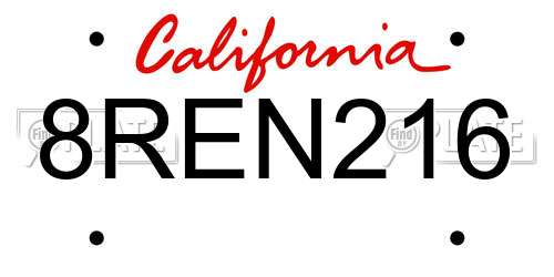 8REN216 California License Plate