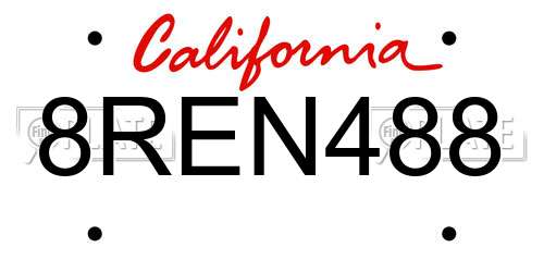 8REN488 California License Plate