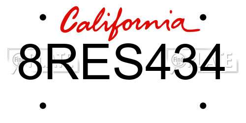 8RES434 California License Plate