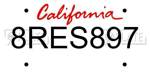 8RES897 California License Plate