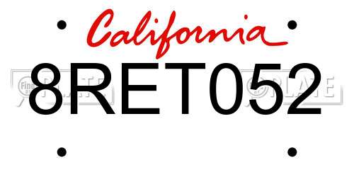 8RET052 California License Plate