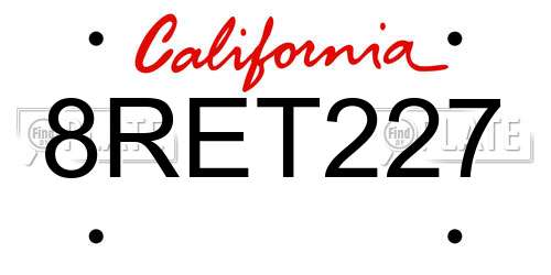 8RET227 California License Plate