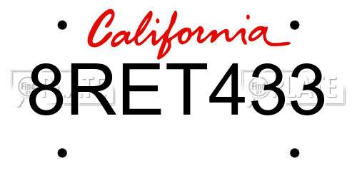 8RET433 California License Plate