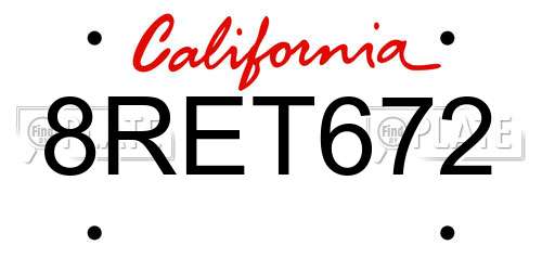 8RET672 California License Plate
