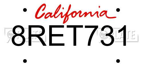 8RET731 California License Plate