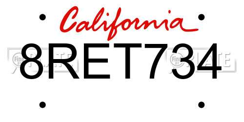 8RET734 California License Plate