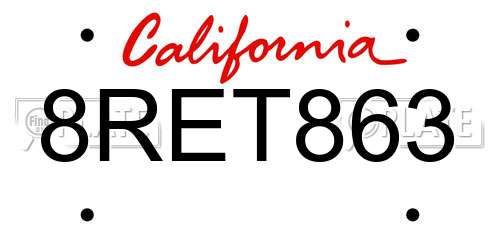 8RET863 California License Plate
