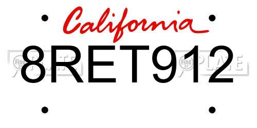 8RET912 California License Plate