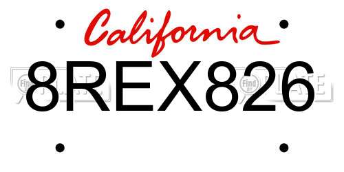 8REX826 California License Plate