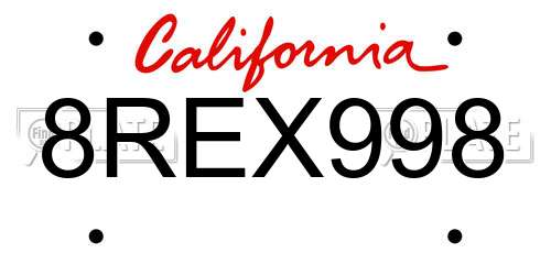 8REX998 California License Plate