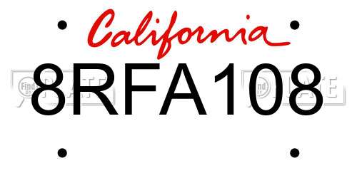 8RFA108 California License Plate