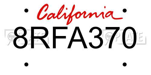 8RFA370 California License Plate