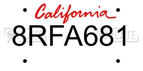 8RFA681 California License Plate