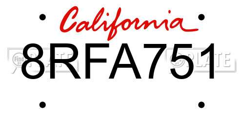 8RFA751 California License Plate