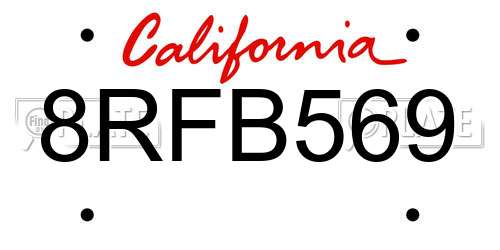 8RFB569 California License Plate