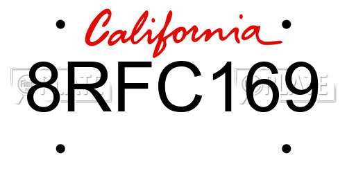 8RFC169 California License Plate