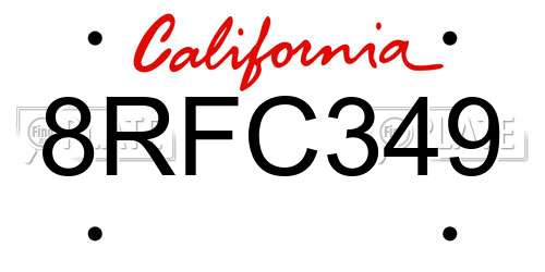 8RFC349 California License Plate