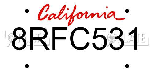 8RFC531 California License Plate