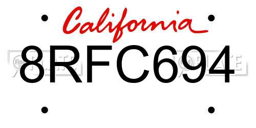 8RFC694 California License Plate
