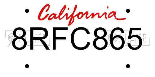 8RFC865 California License Plate
