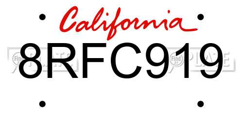 8RFC919 California License Plate